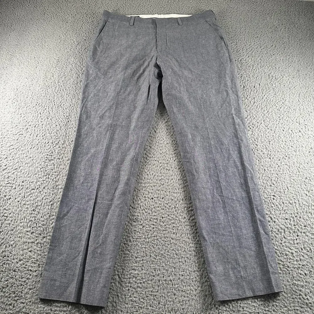 J.Crew Ludlow Slim Dress Pants Mens 32x30 Blue Chambray Cotton Linen Somelos